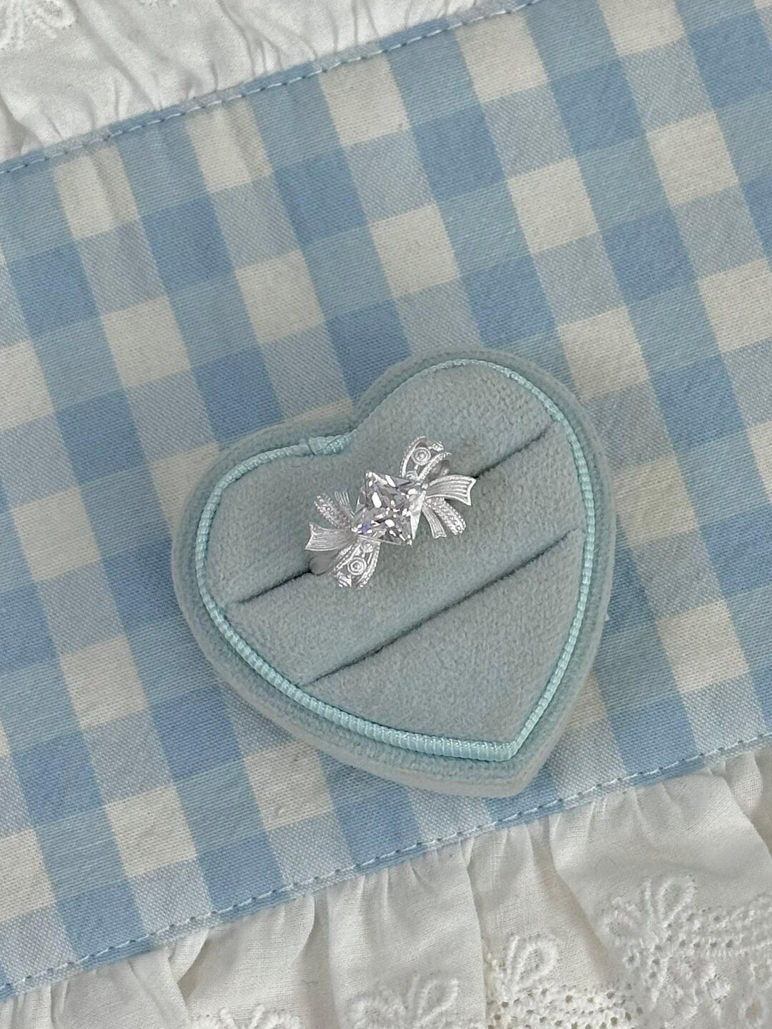 LolaWhite "Layered Butterfly Veil" S925 Sterling Silver Square Zircon Lace Bow Ring – Unique & Light Luxury