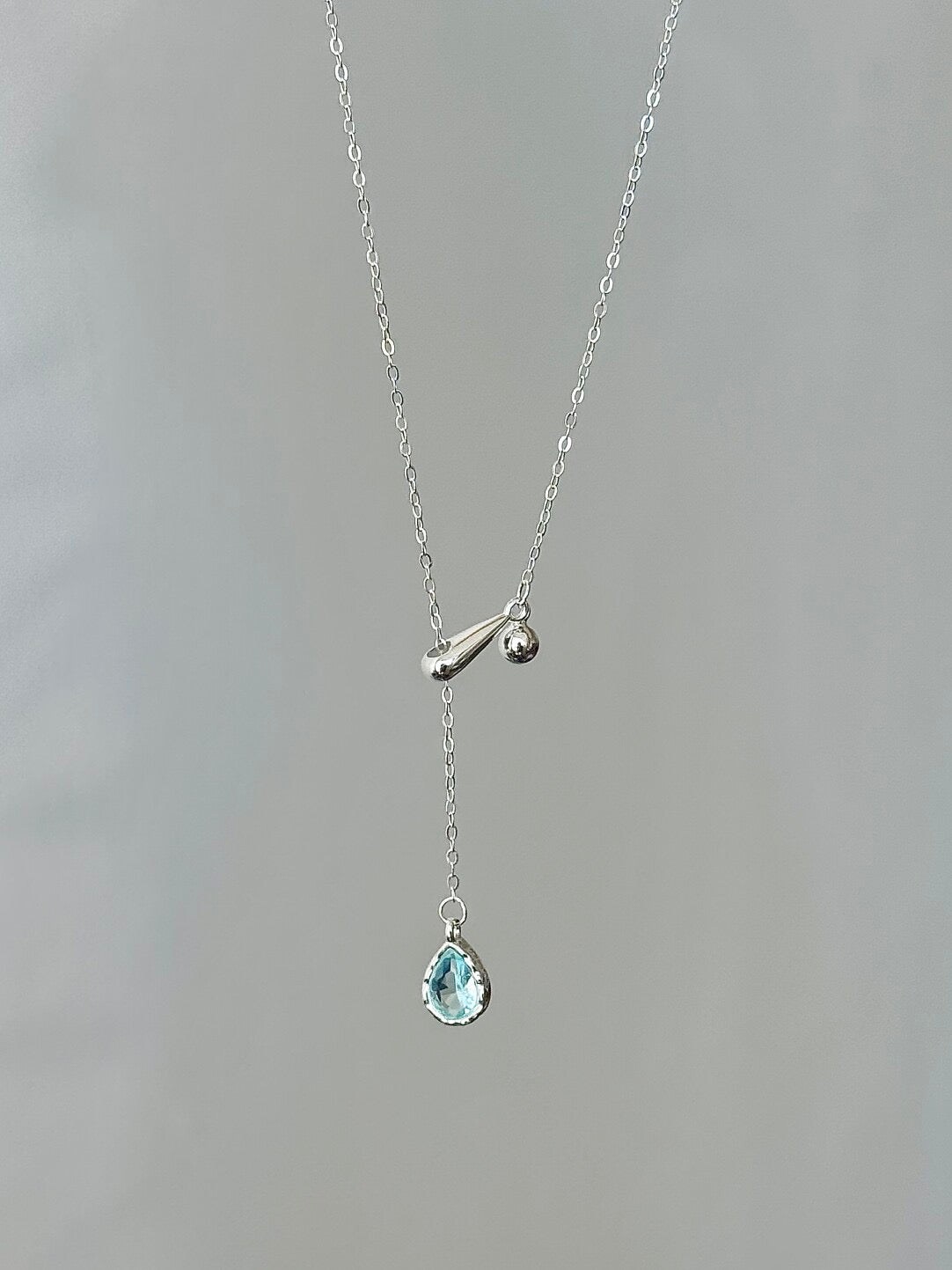LolaWhite "Walden Lake" S925 Sterling Silver Adjustable Lake Blue Teardrop Pendant Necklace - Icy & Exquisite