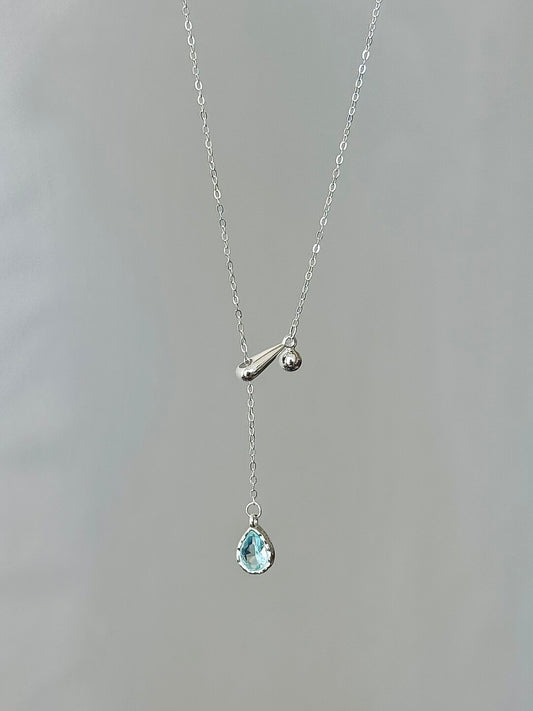 LolaWhite "Walden Lake" S925 Sterling Silver Adjustable Lake Blue Teardrop Pendant Necklace - Icy & Exquisite