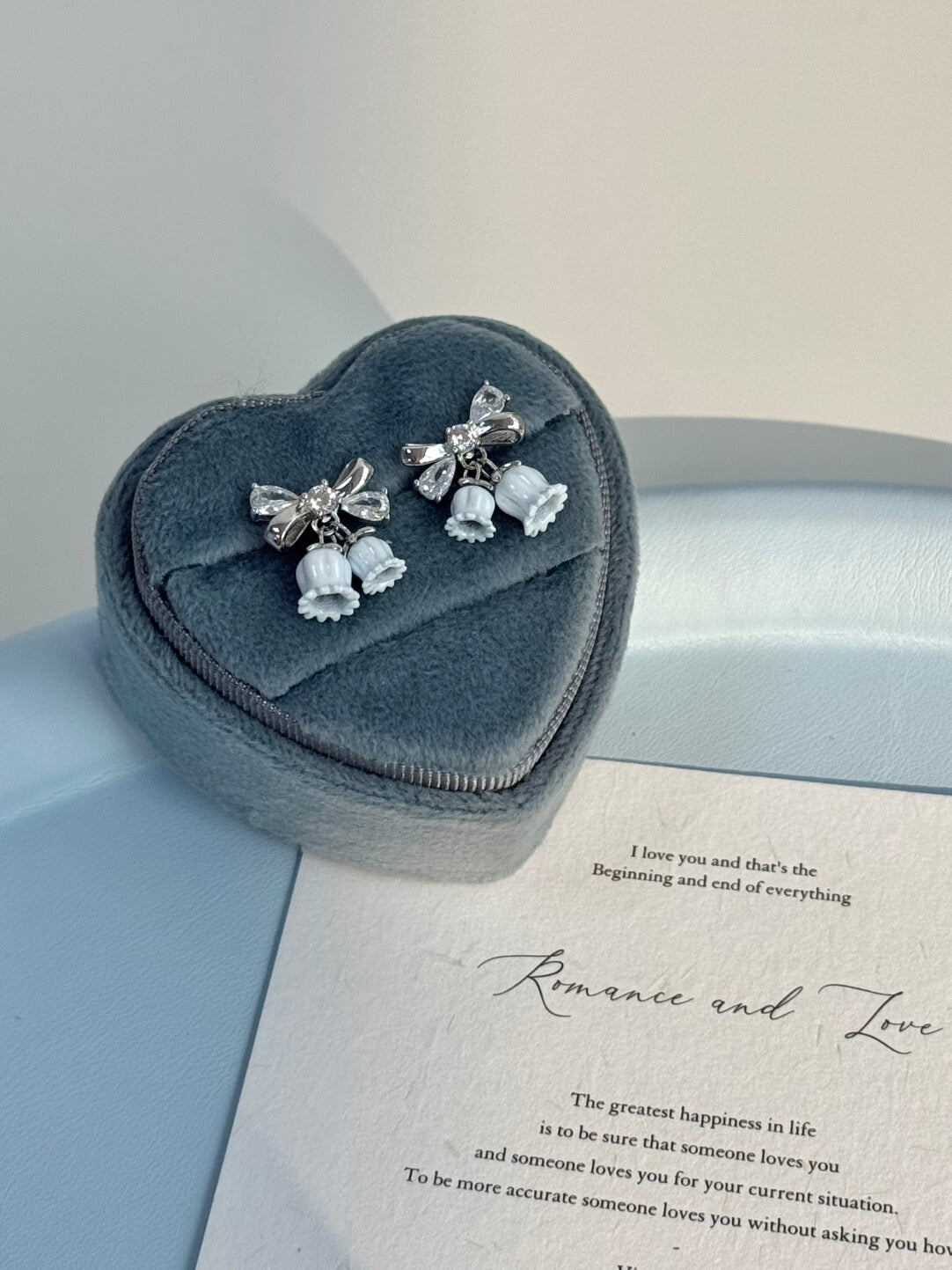 DearLola "Celestial Snowbell" Solid S925 Sterling Silver Lily of the Valley & Bow Earrings - Luxurious Ear Studs