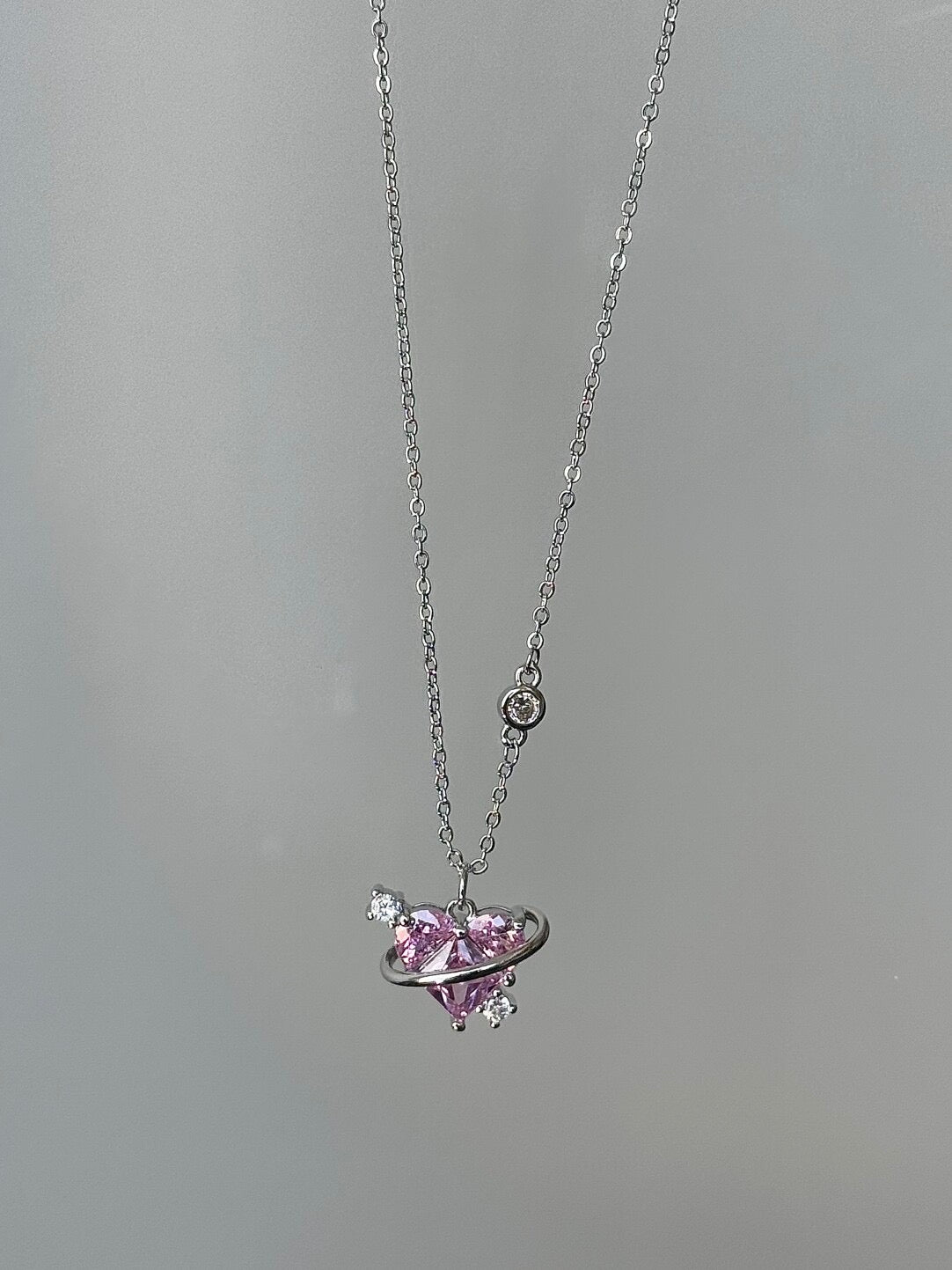LolaWhite "Cupid's Arrival" Pink Zircon Heart Pendant Necklace - Sweet, Unique & Luxurious