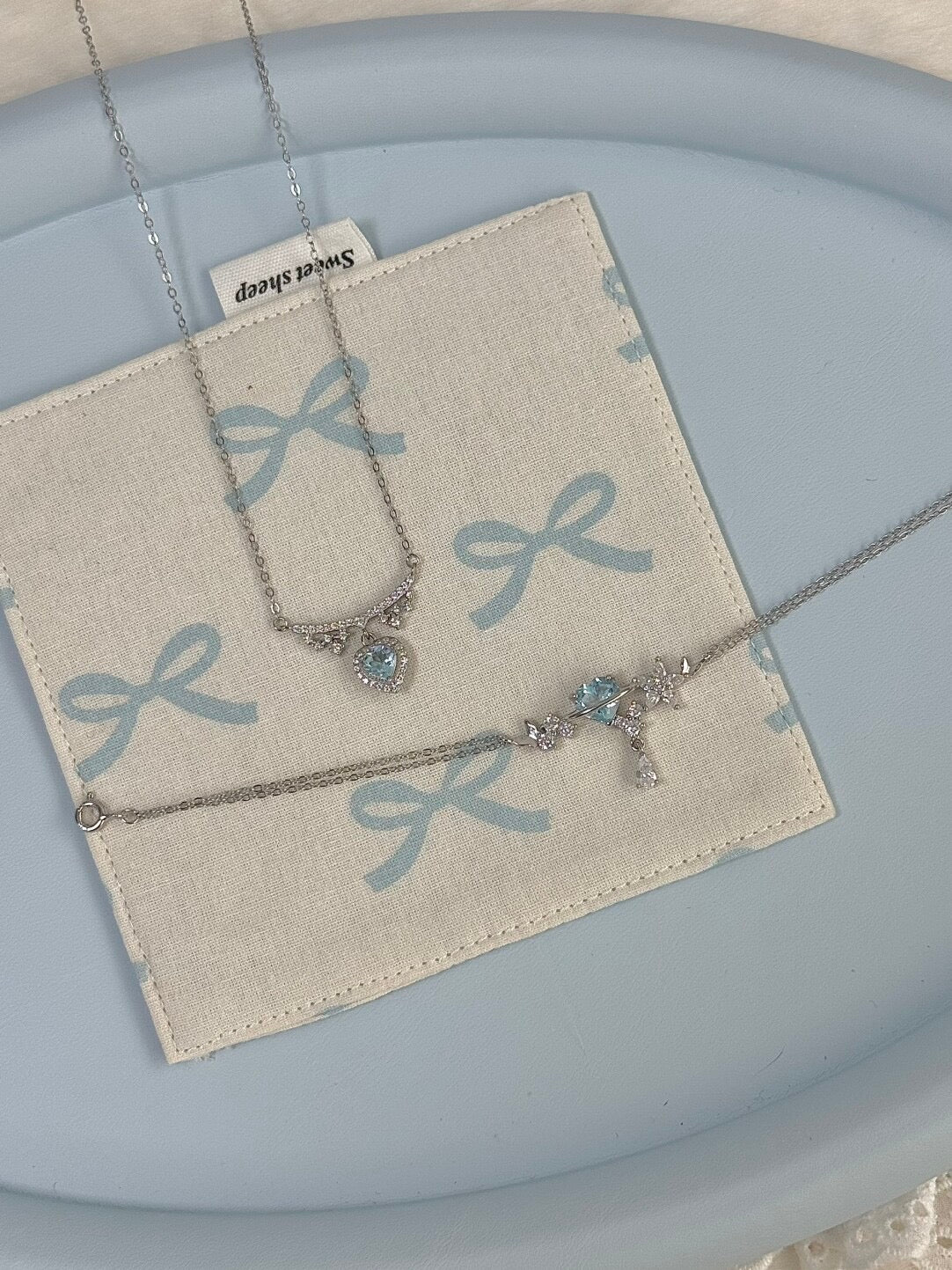 LolaWhite "Glacial Lake Era" Solid S925 Sterling Silver Necklace with Ice Blue Heart Zircon – Designer & Unique