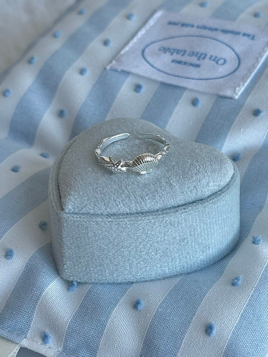 LolaWhite "Island Breeze" Solid S999 Pure Silver Starfish & Shell Ring - Resort Style Beach Birthday Gift