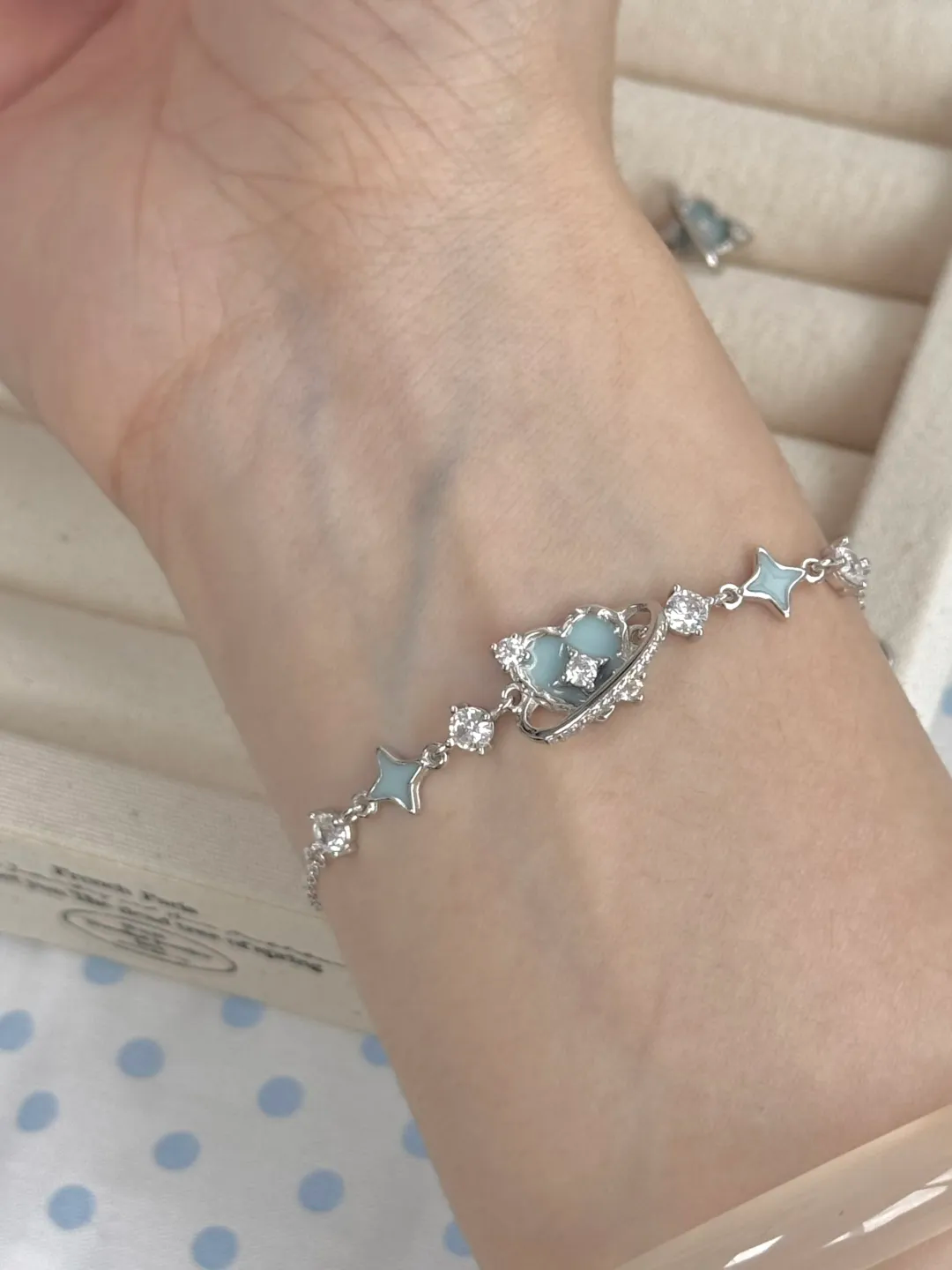 LolaWhite "Sweet Planet" S925 Sterling Silver Blue Heart & Star Trail Collection – Necklace, Bracelet & Earrings