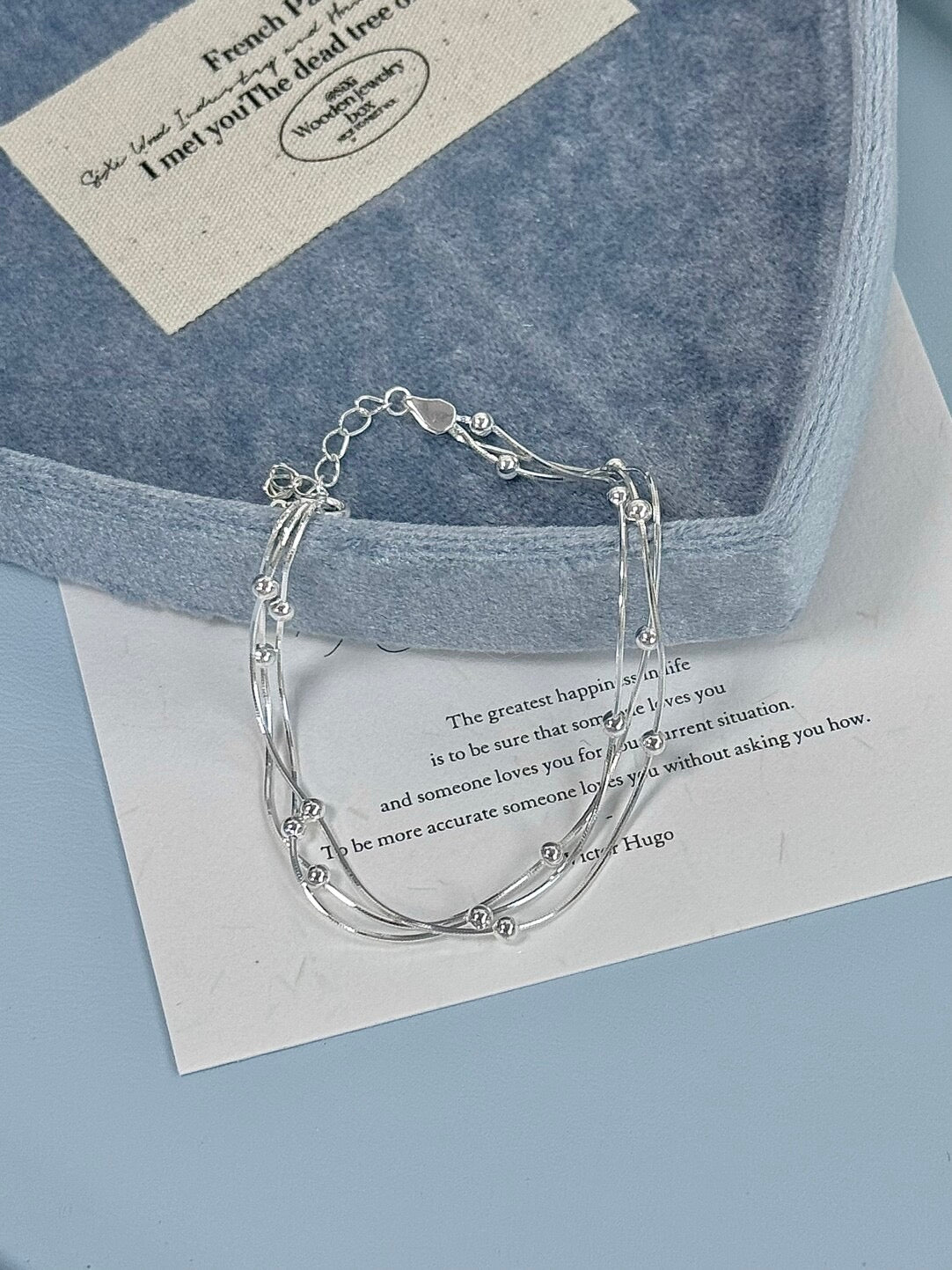 LolaWhite "Stirred Strings" Korean Style S925 Sterling Silver Triple-Layer Snake Chain Bracelet with Bead Accents - Minimalist & Chic