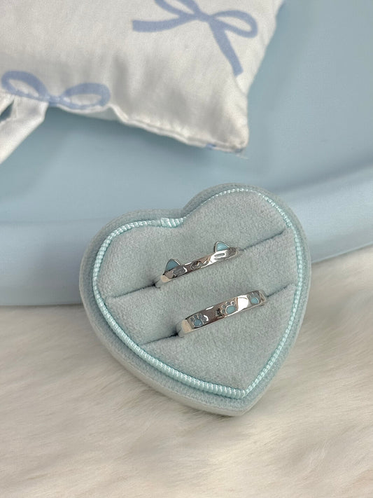 LolaWhite "Cat Lover" Solid S999 Pure Silver Glow-in-the-Dark Cat Couple Ring – Minimalist & Unique