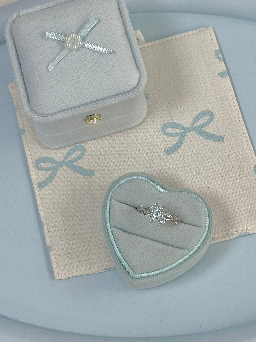 LolaWhite "Blue Ravine Pavilion" Solid S925 Sterling Silver Icelandic Blue Four-Leaf Clover Adjustable Ring – Elegant & Refined