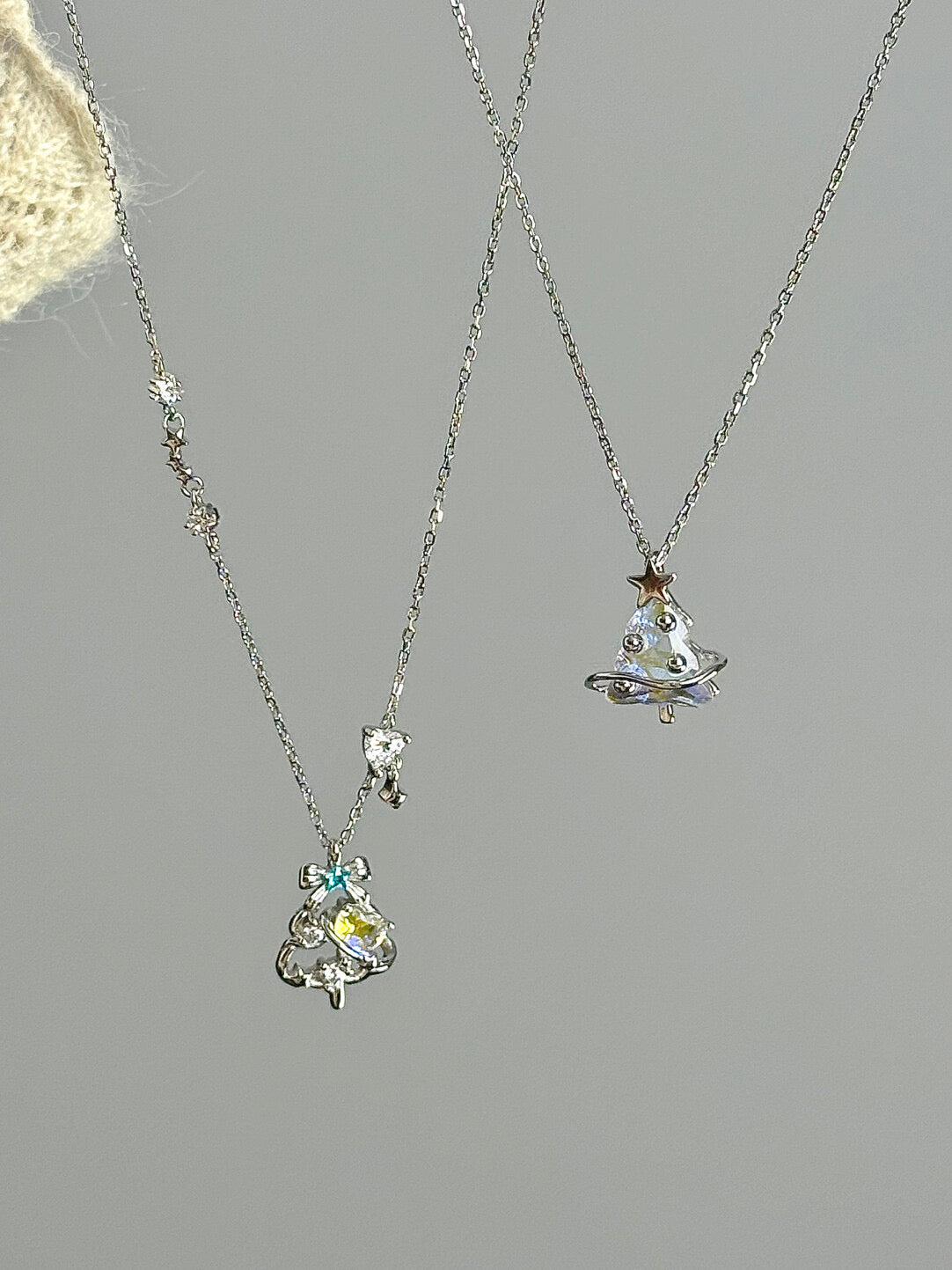 DearLola "Melting Snow Sweetheart" S925 Sterling Silver Pink & Blue Zircon Christmas Tree Necklace - Dreamy & Festive