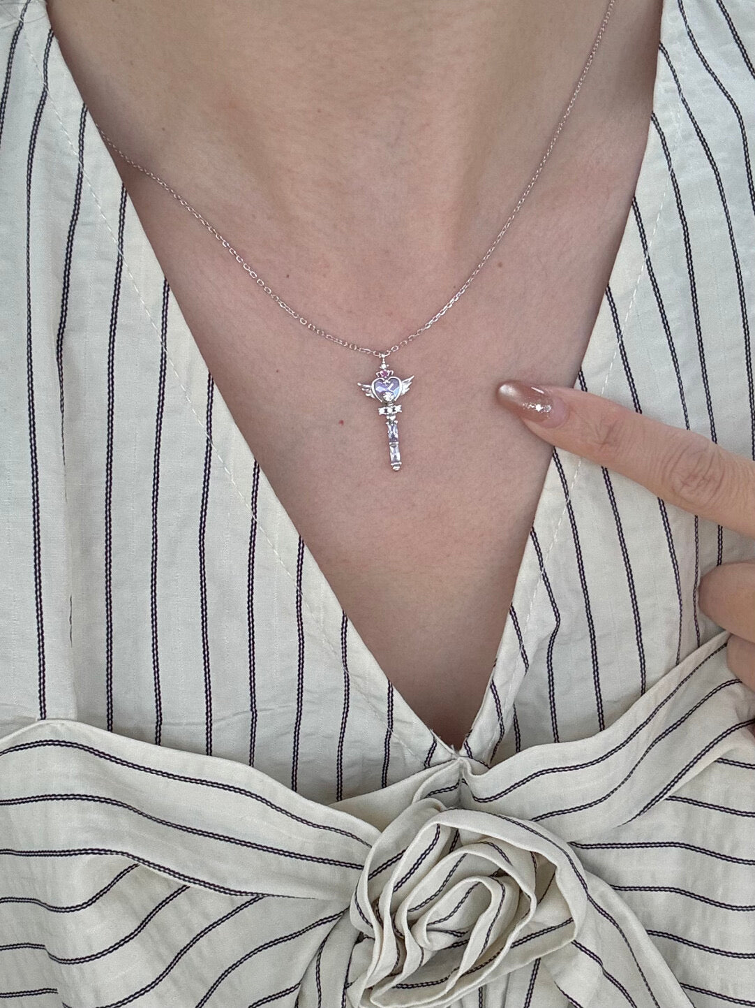 LolaWhite "Clow Reed's Contract" Platinum S925 Sterling Silver Japanese-style Magical Wand Necklace