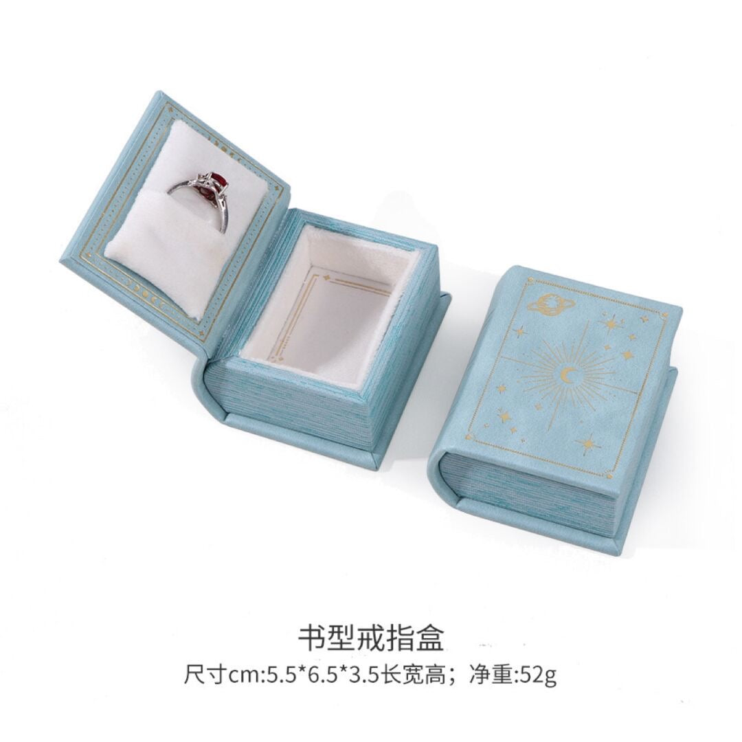 Blue Galaxy Magic Book Ring Box – Blue Star & Moon