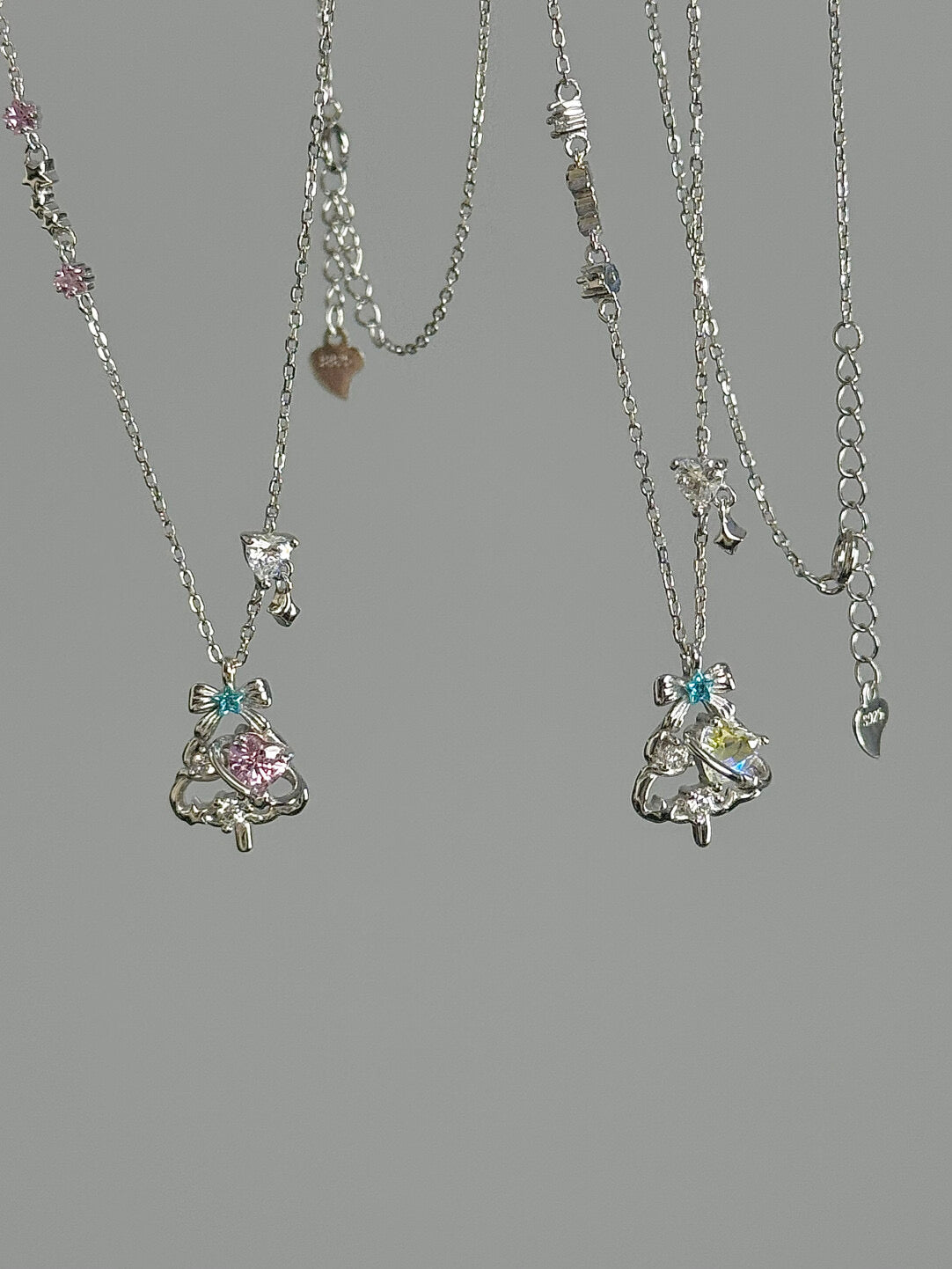 DearLola "Melting Snow Sweetheart" S925 Sterling Silver Pink & Blue Zircon Christmas Tree Necklace - Dreamy & Festive