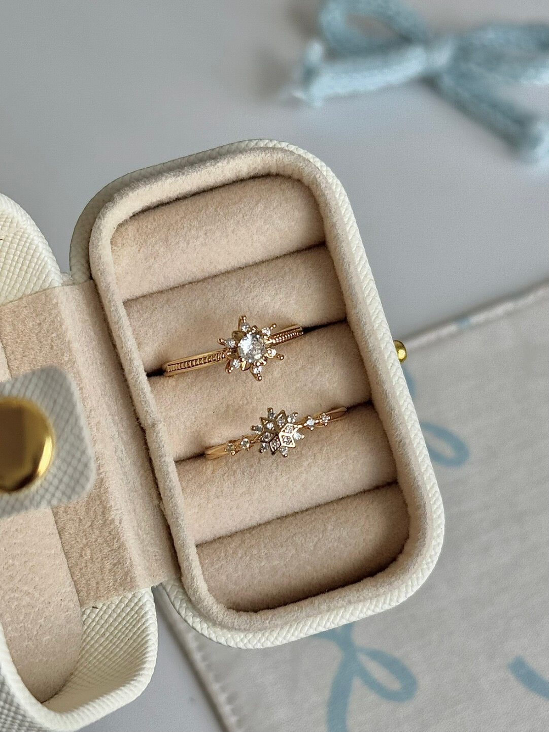 LolaWhite "Gilded Snow Sparkle" Gold-Toned Snowflake Zircon Ring - Dreamy & Elegant