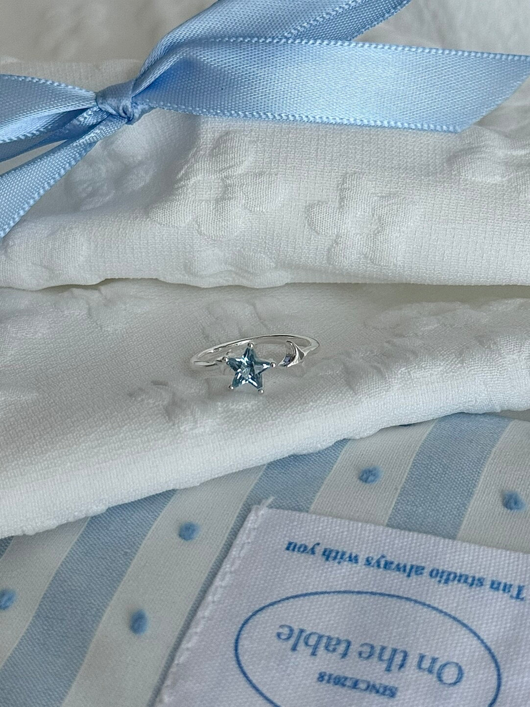 LolaWhite "Deep Sea Star" S925 Sterling Silver Ocean Blue Star Zircon Ring - Sophisticated Open Design