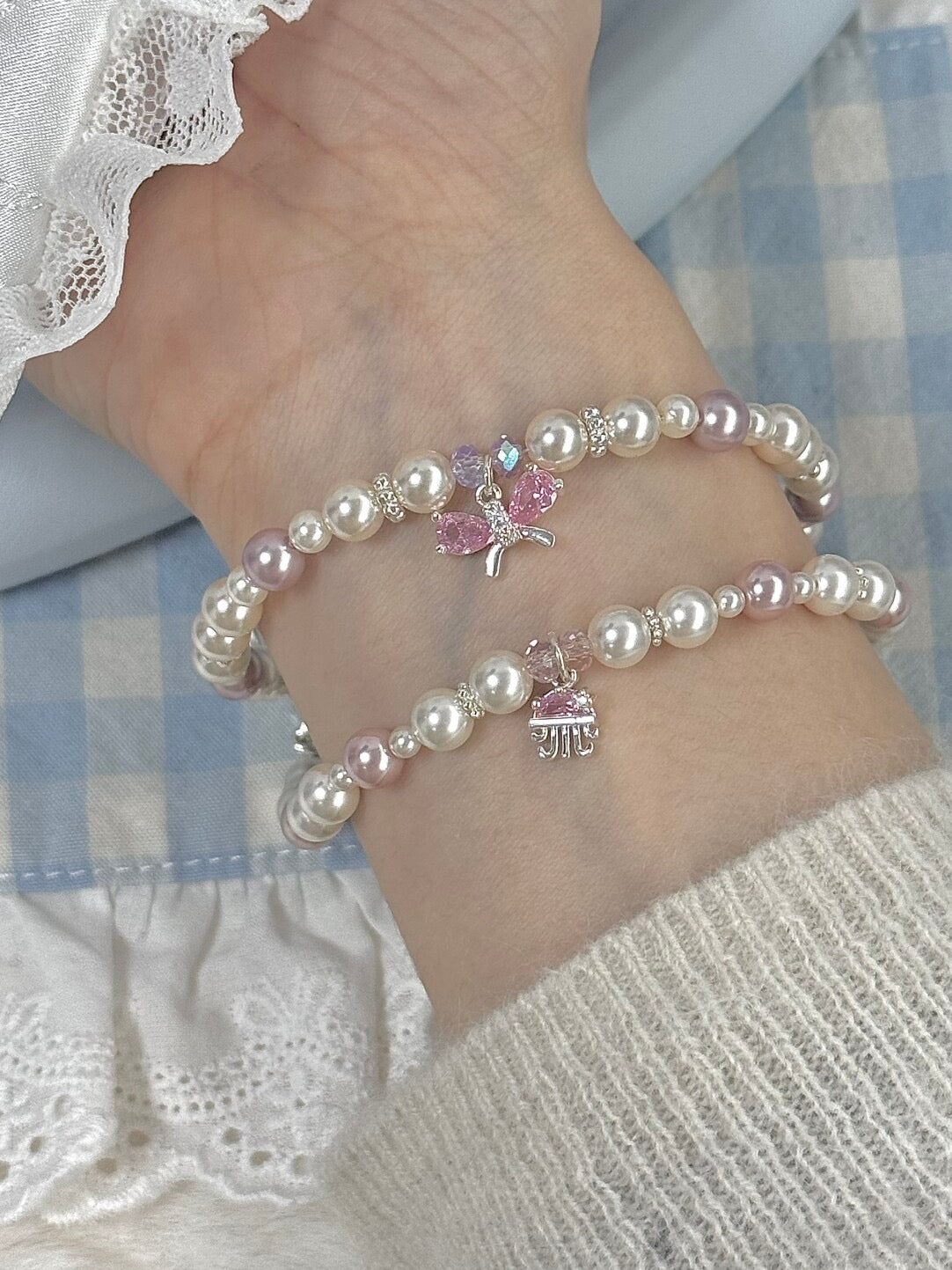LolaWhite “Half Sugar” Swarovski Pearl Bracelet - Light Luxury, Sweet & Unique – Bow / Jellyfish Versions