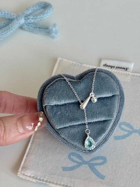 LolaWhite "Walden Lake" S925 Sterling Silver Adjustable Lake Blue Teardrop Pendant Necklace - Icy & Exquisite