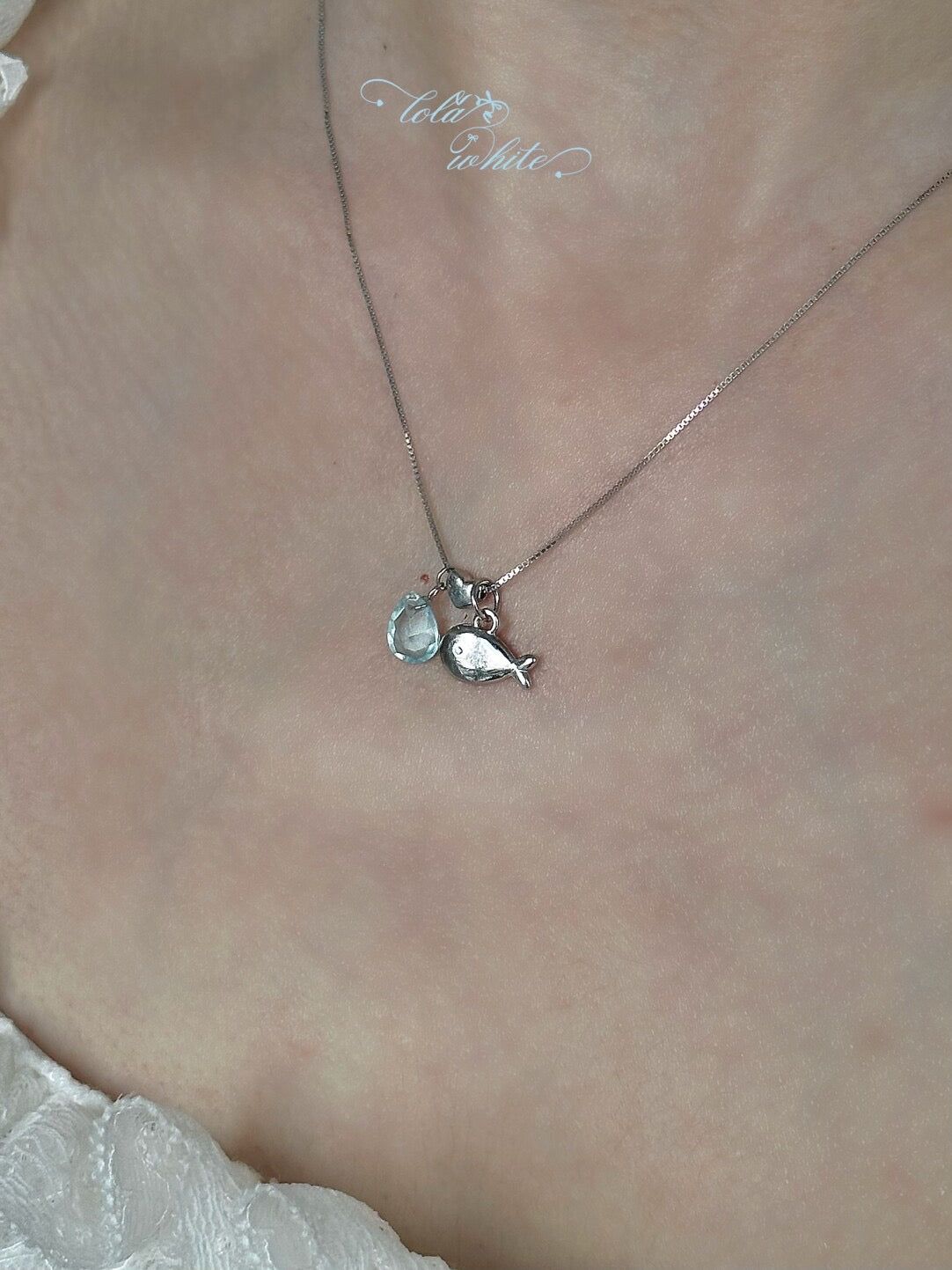 LolaWhite "Happy Little Fish" S925 Sterling Silver Kissing Fish Pendant Necklace with Heart Accent - Airy & Adorable