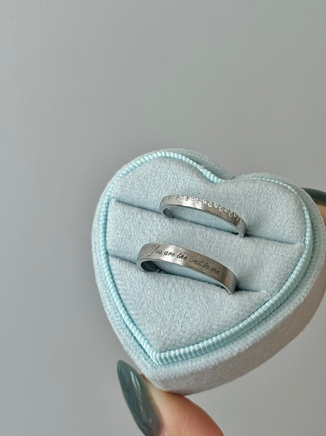 LolaWhite "Only Yours" S925 Sterling Silver Romantic Couple's Ring Set - Minimalist Pavé & Letter Engraving