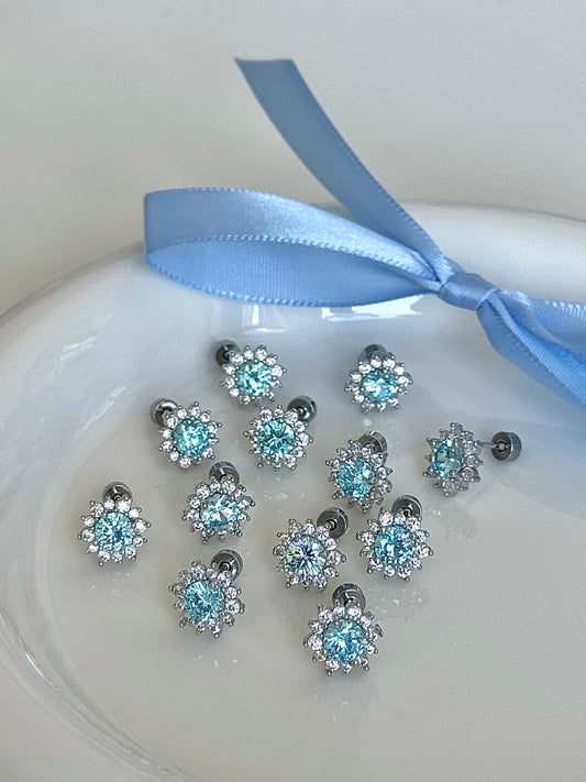 롤라화이트 "프로스티드 스파클" 블루 눈송이 귀걸이 - 아이시 엘레강스, 플랫 백 스터드