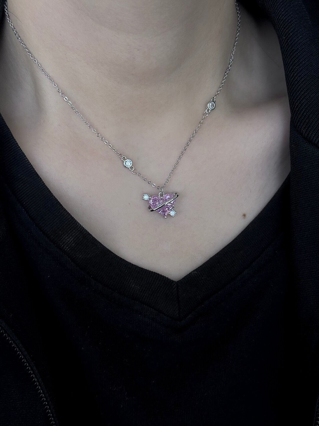 LolaWhite "Cupid's Arrival" Pink Zircon Heart Pendant Necklace - Sweet, Unique & Luxurious