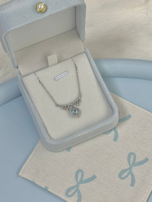 LolaWhite "Glacial Lake Era" Solid S925 Sterling Silver Necklace with Ice Blue Heart Zircon – Designer & Unique