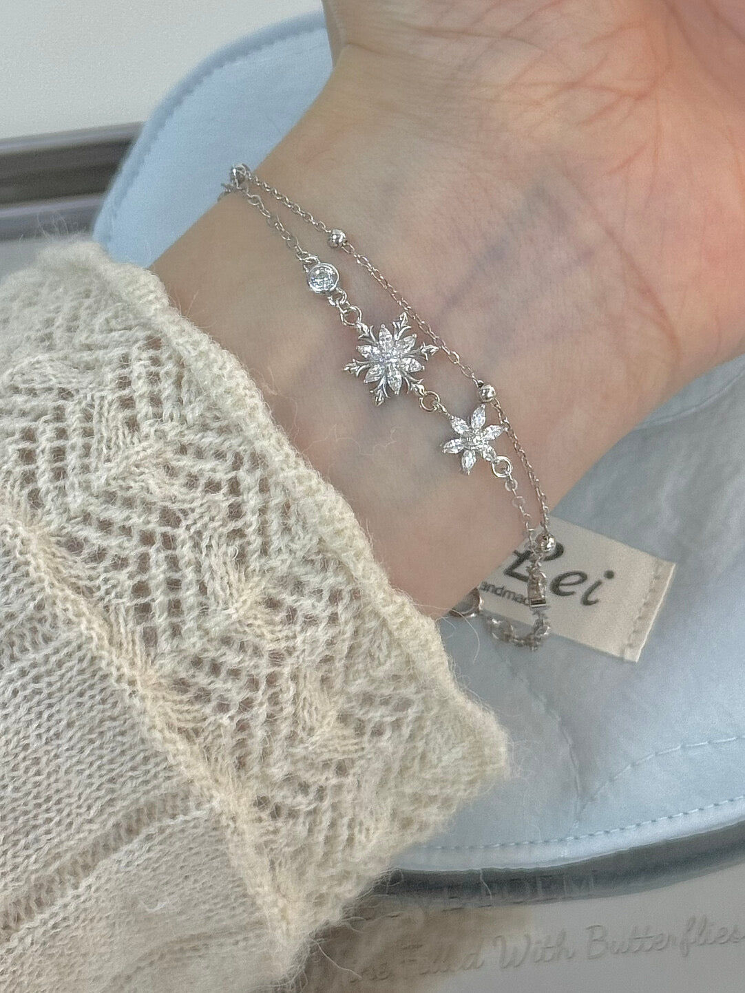 LolaWhite "Snowglaze" S925 Sterling Silver Dreamy Snowflake Double-Layer Bracelet – Minimalist Luxury & Unique