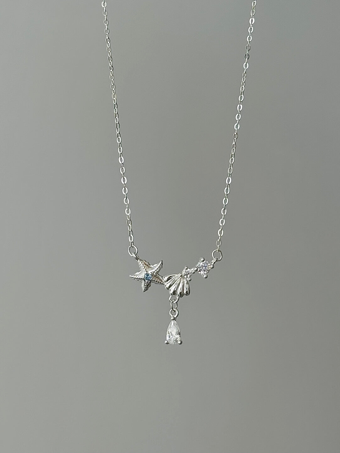 LolaWhite "Positano Summer" S999 Solid Sterling Silver Starfish & Shell Jewelry Set with Blue Zircon - Nautical Holiday Collection