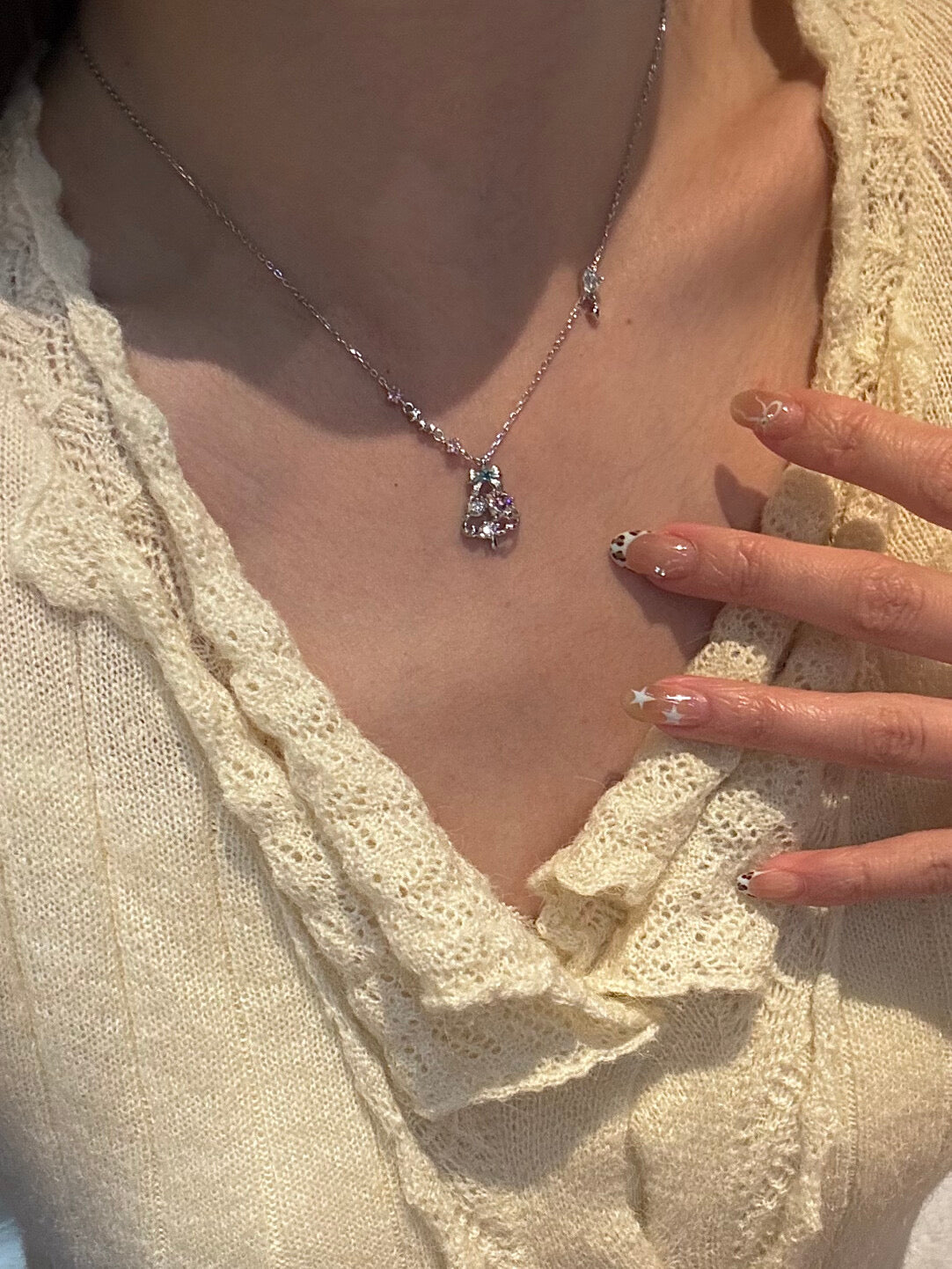 DearLola "Melting Snow Sweetheart" S925 Sterling Silver Pink & Blue Zircon Christmas Tree Necklace - Dreamy & Festive