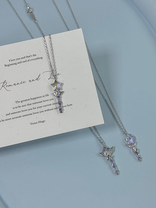 LolaWhite "Clow Reed's Contract" Platinum S925 Sterling Silver Japanese-style Magical Wand Necklace