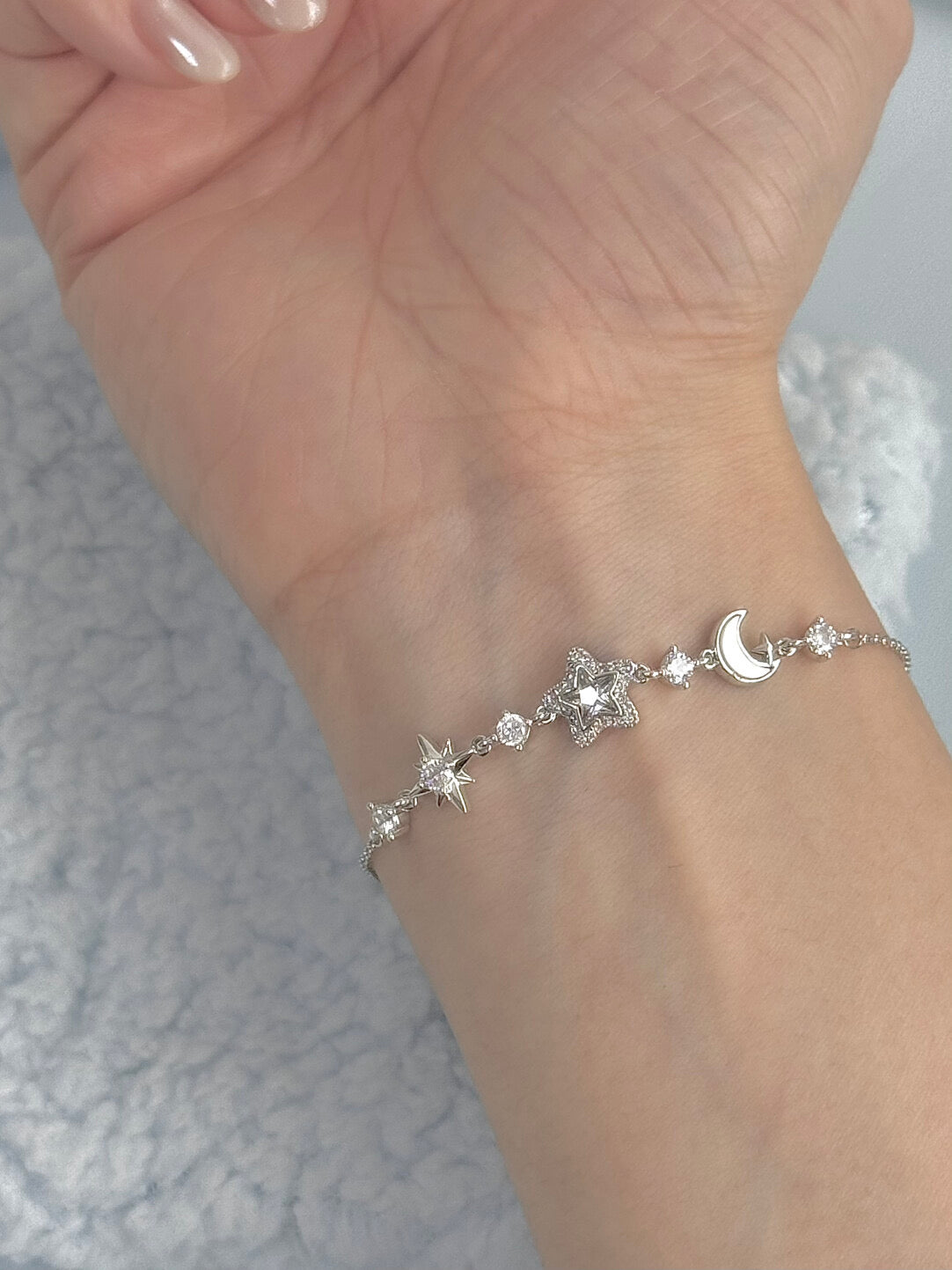 LolaWhite "Sparkling Promise" Silver Plated Star & Moon Bracelet
