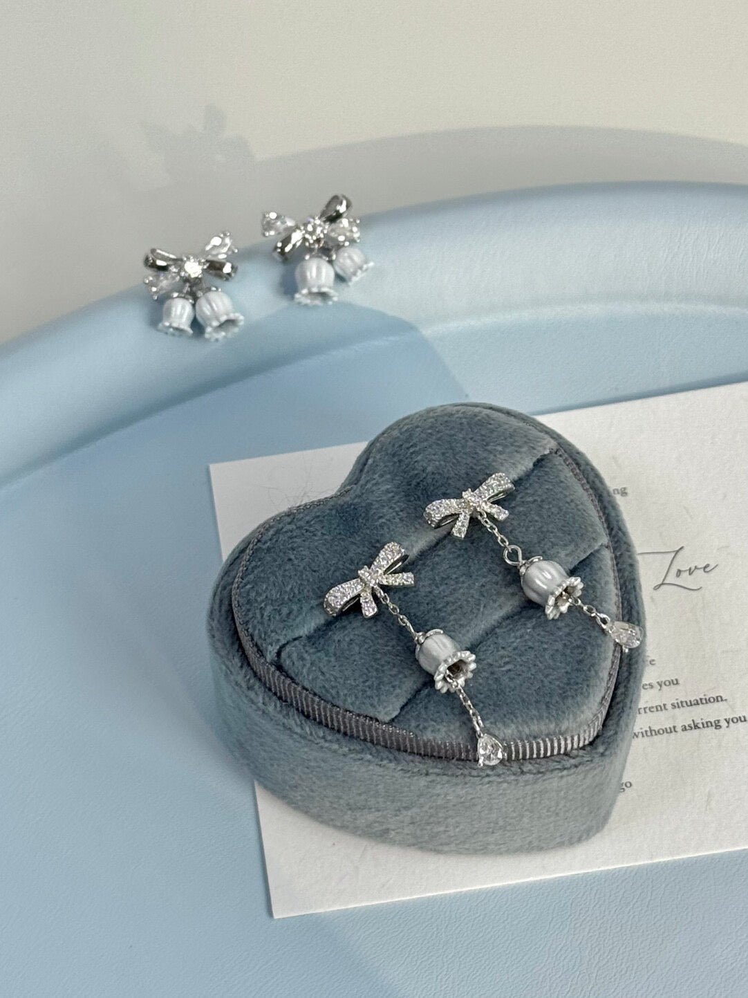 DearLola "Celestial Snowbell" Solid S925 Sterling Silver Lily of the Valley & Bow Earrings - Luxurious Ear Studs