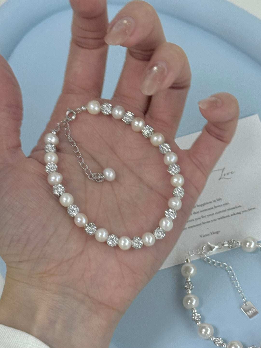 LolaWhite "Jade Blossom Dream" S925 Sterling Silver Pearl Vintage Bracelet - Refined & Minimalist