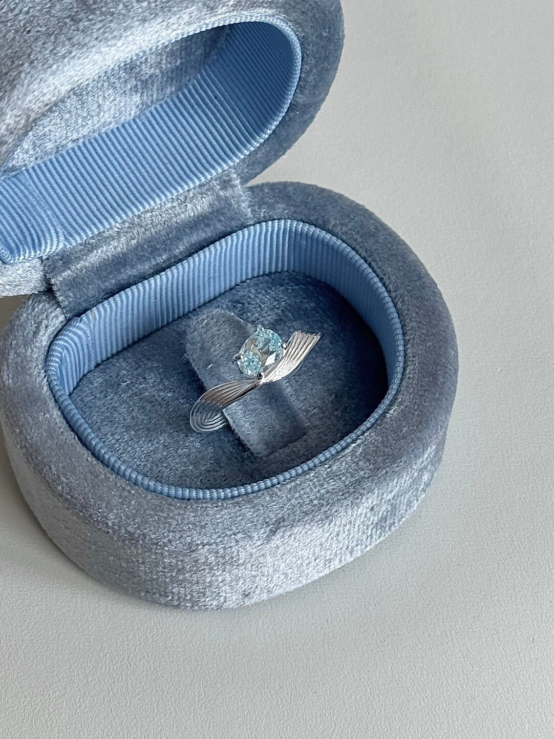 LolaWhite "Mercury Record" S925 Sterling Silver Wave-Textured Ring in Aqua Blue - Light Luxury & Icy Elegance