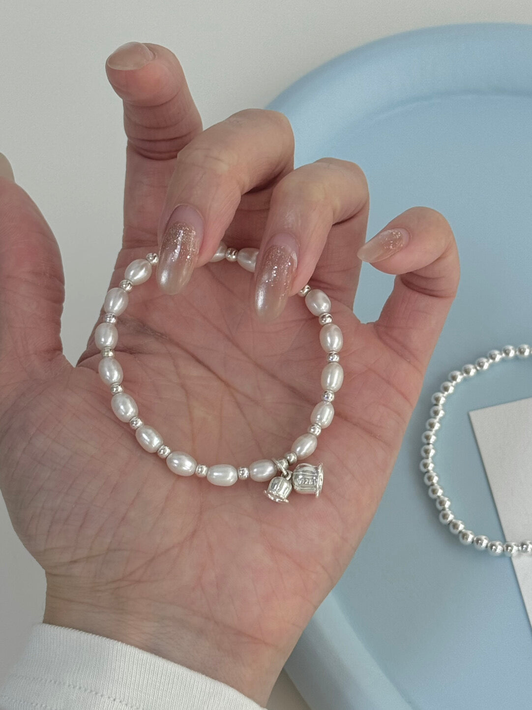 LolaWhite "Orchid Jade Melody" S925 Sterling Silver Lily of the Valley & Freshwater Pearl Bracelet - Exquisite & Delicate