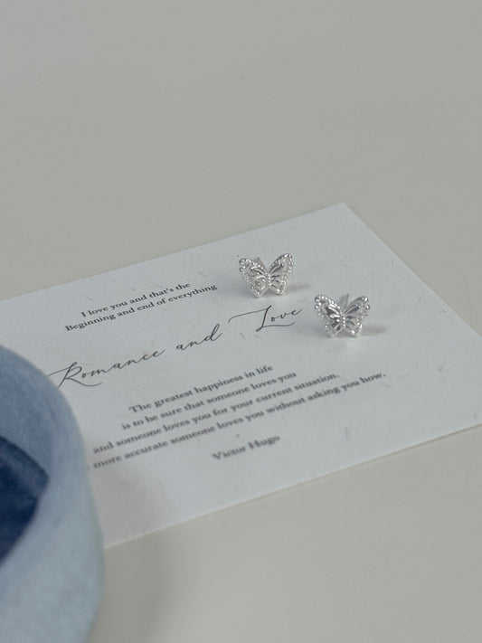 LolaWhite "Butterfly Echo" Solid S999 Sterling Silver Elegant Butterfly Stud Earrings - Versatile, Luxurious & Unique
