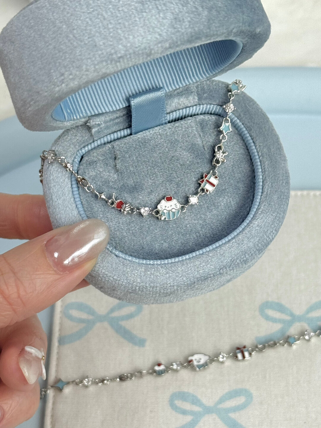 LolaWhite "Cream Cake" Silver Plated Birthday Cake Bracelet – Unique Design, Bestie & Couple Style with Cat & Dog Doodle