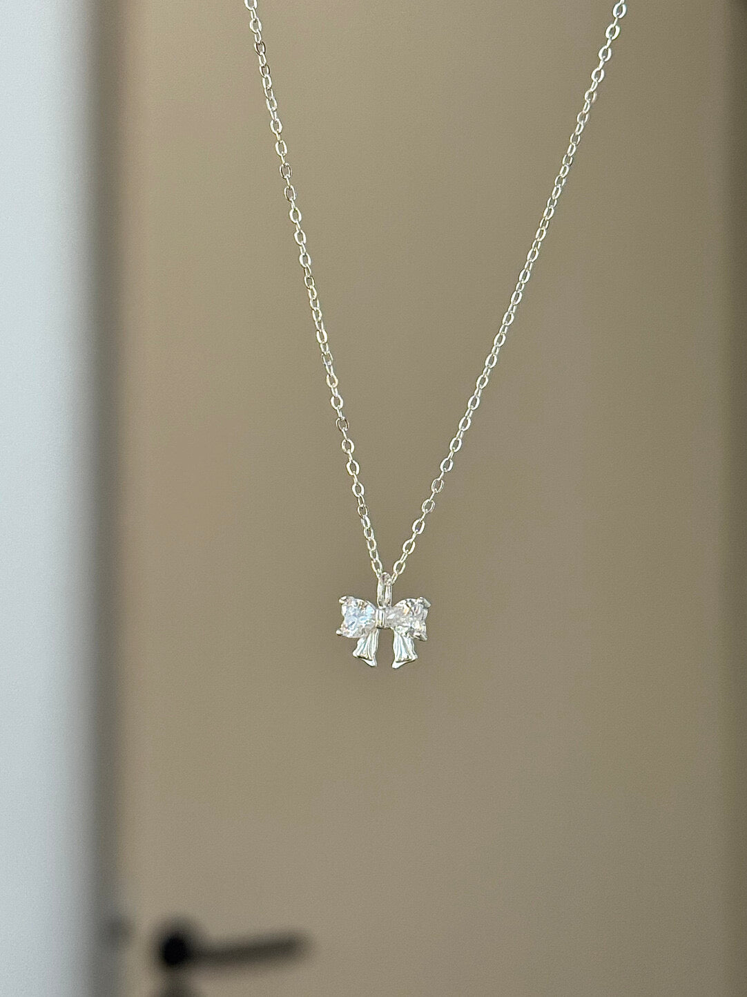 LolaWhite "Ballet Feathers" Solid S999 Sterling Silver Zircon Bow Necklace - Sweet, Light Luxury & Artistic