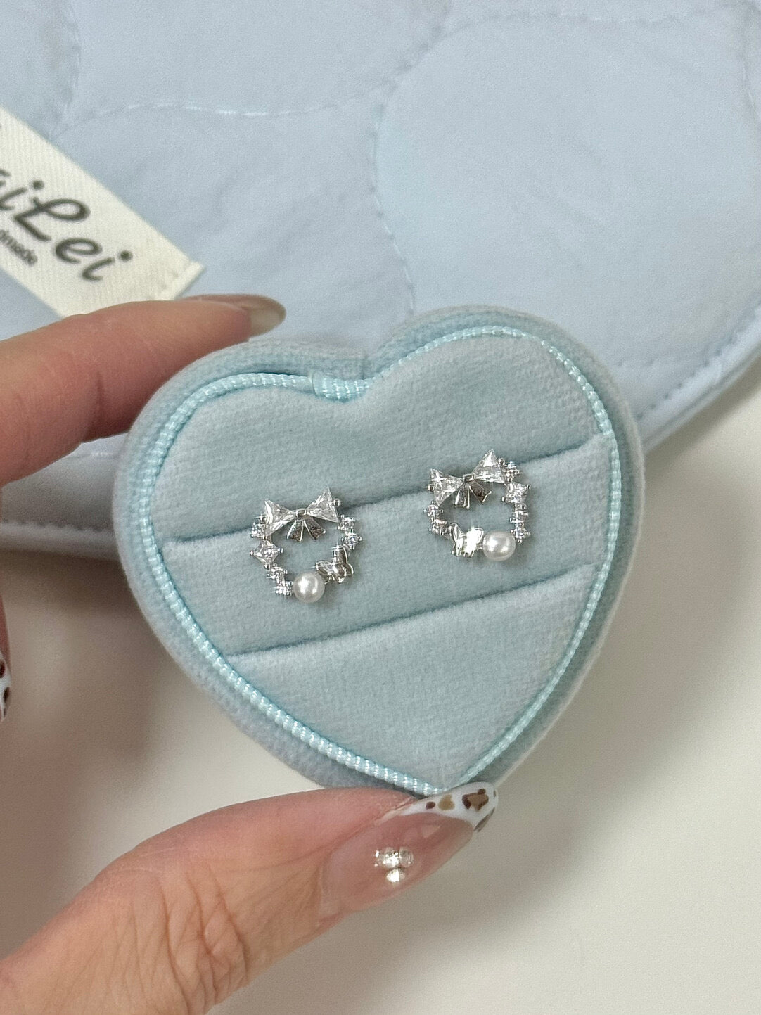 LolaWhite "Enchanted Fairyland" S925 Sterling Silver Bow & Floral Wreath Pearl Earrings – Ethereal & Festive