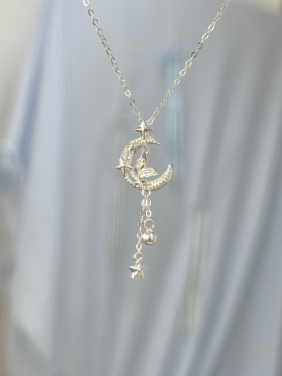 LolaWhite "Moonlit Butterfly Dance" S925 Sterling Silver Star, Moon & Butterfly Tassel Necklace