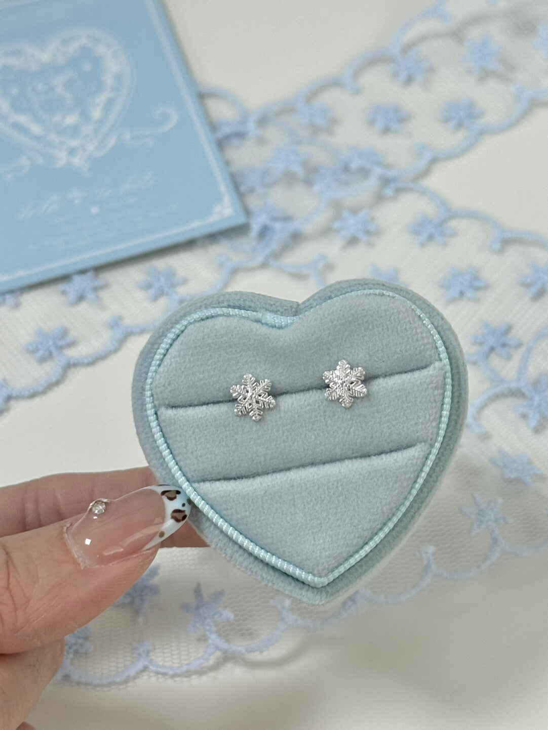 LolaWhite "Edelweiss" Solid S999 Sterling Silver Snowflake Stud Earrings - Winter Collection, Cute & Fresh Ins Style