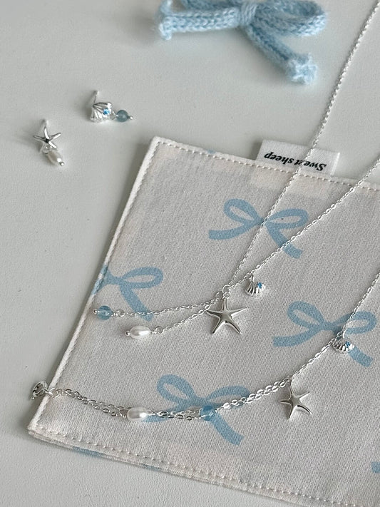 LolaWhite "Summer Bubbles" S925 Sterling Silver Starfish Jewelry Set with Aquamarine & Pearls - Fresh Marine Style