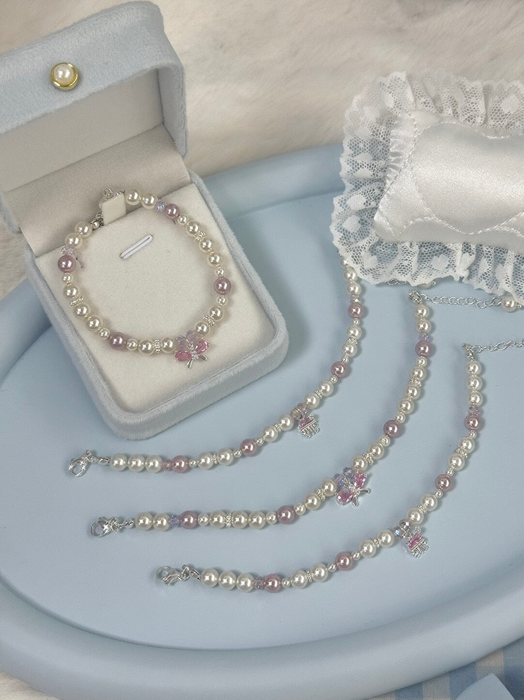 LolaWhite “Half Sugar” Swarovski Pearl Bracelet - Light Luxury, Sweet & Unique – Bow / Jellyfish Versions