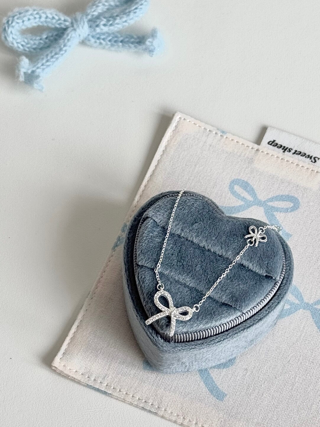 LolaWhite "Rite of Passage" S925 Sterling Silver Double Bow Pendant Necklace with Full-Zircon - Korean Ins Style