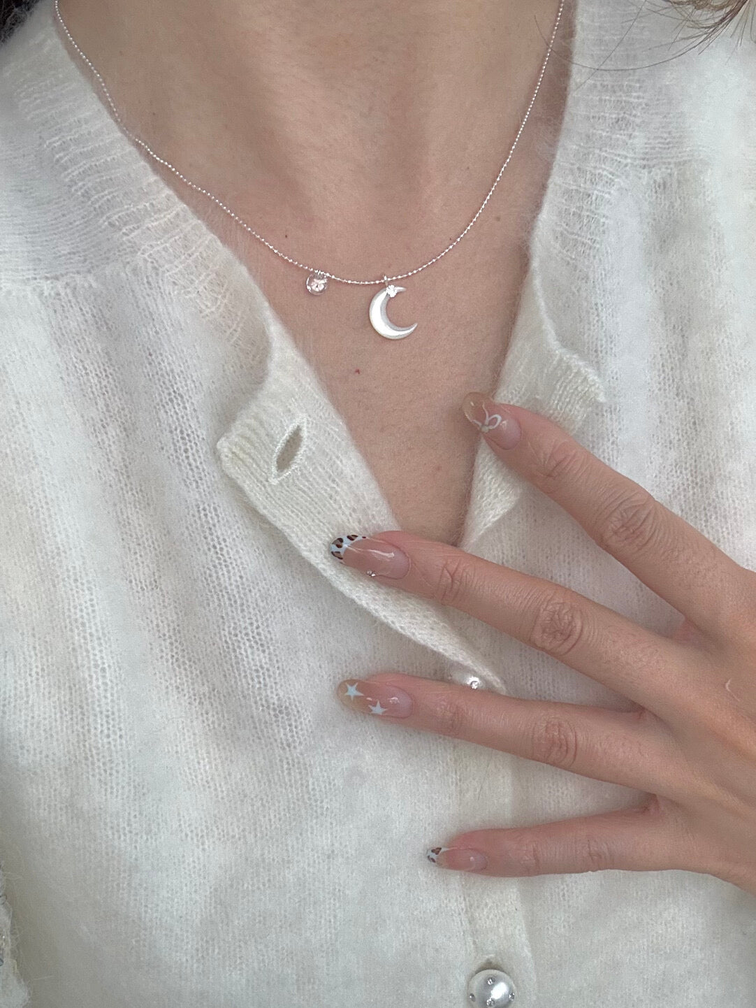 LolaWhite "Lunar Glow" S925 Sterling Silver Moon Pendant Necklace with Mother-of-Pearl - Ethereal, Gentle & Unique