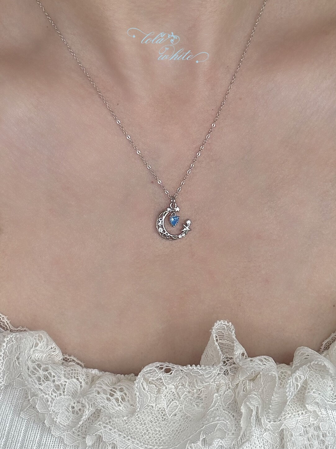 롤라화이트 "블루문의 심장" S925 스털링 실버 천상 목걸이