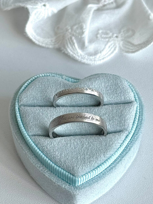 LolaWhite "Only Yours" S925 Sterling Silver Romantic Couple's Ring Set - Minimalist Pavé & Letter Engraving