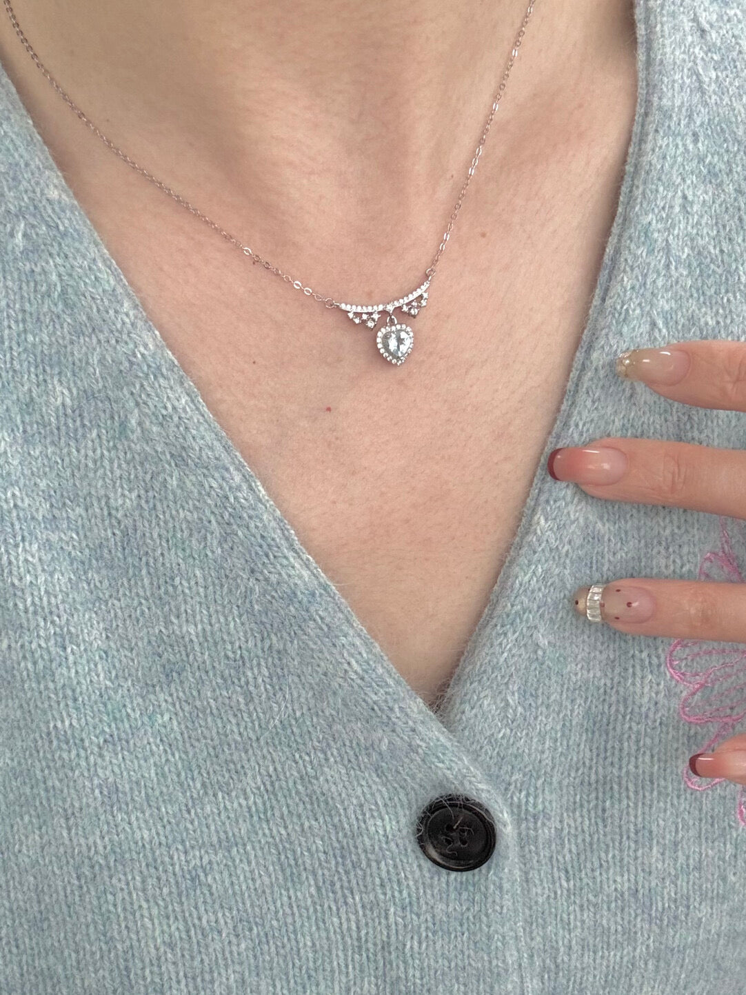 LolaWhite "Glacial Lake Era" Solid S925 Sterling Silver Necklace with Ice Blue Heart Zircon – Designer & Unique