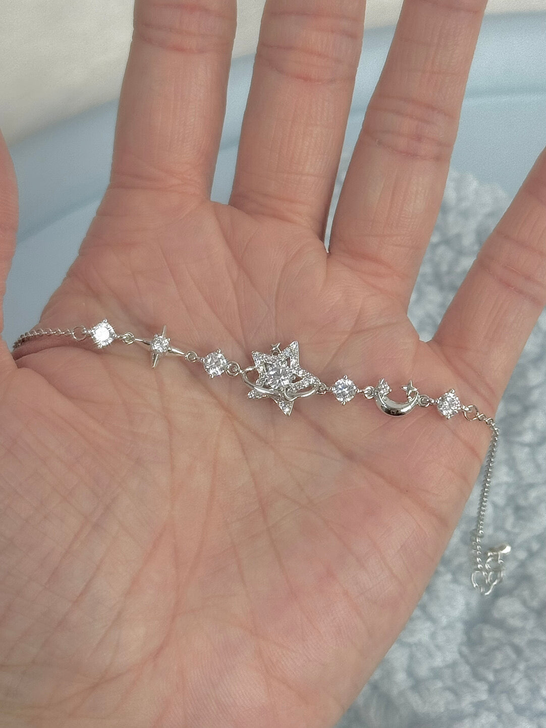 LolaWhite "Sparkling Promise" Silver Plated Star & Moon Bracelet