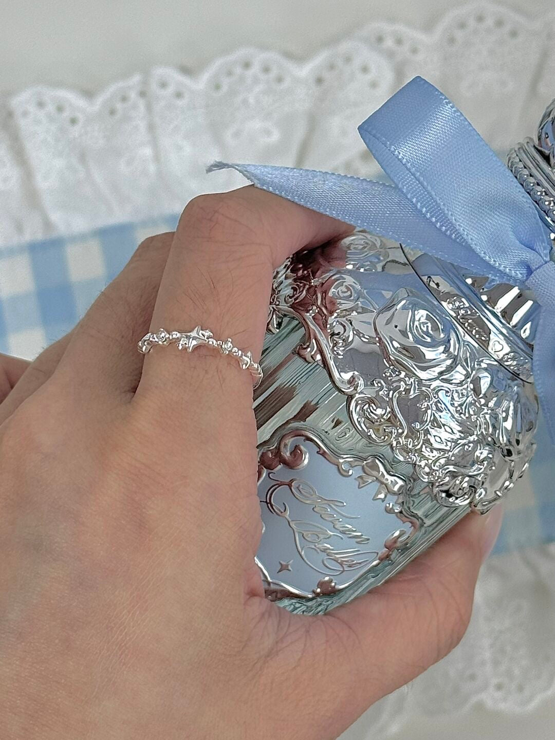 LolaWhite "Refracted Light Whisper" Solid S999 Pure Silver Light Luxury Four-Pointed Star Zircon Ring – Gift for Her & Best Friend