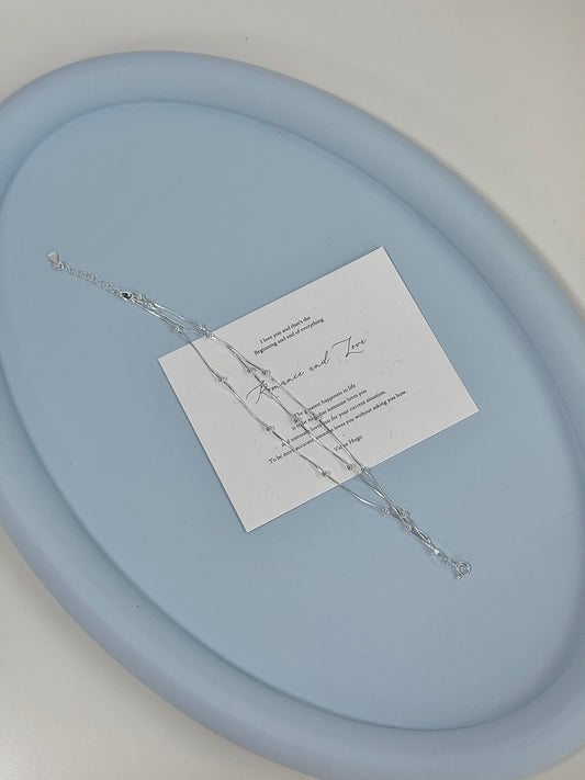 LolaWhite "Stirred Strings" Korean Style S925 Sterling Silver Triple-Layer Snake Chain Bracelet with Bead Accents - Minimalist & Chic