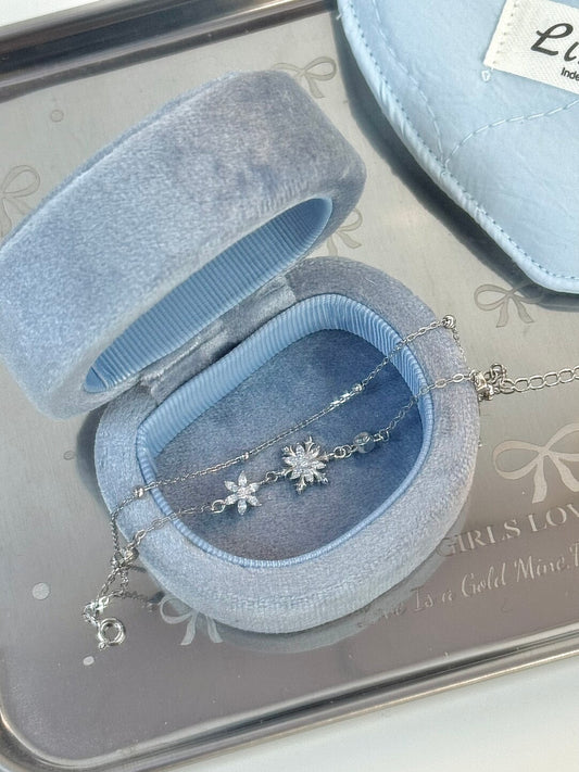 LolaWhite "Snowglaze" S925 Sterling Silver Dreamy Snowflake Double-Layer Bracelet – Minimalist Luxury & Unique